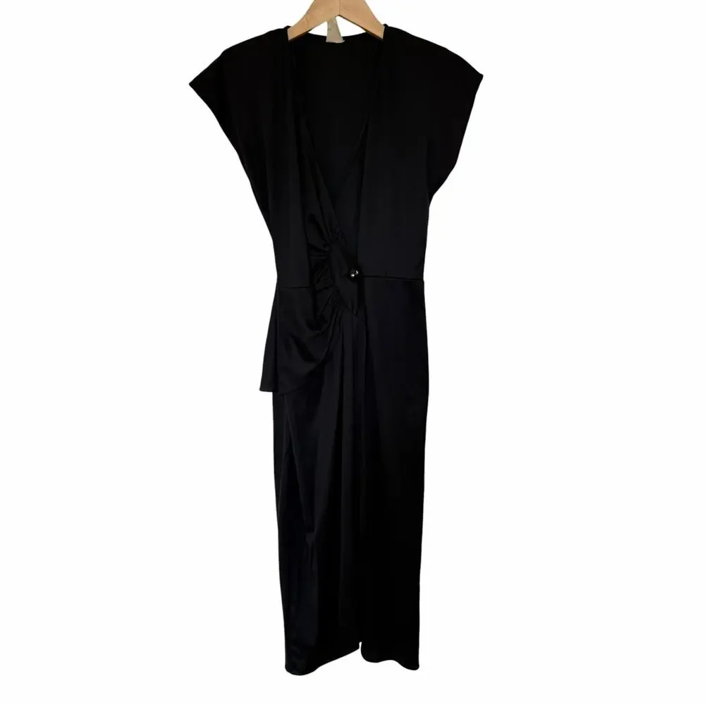 Vintage 70s Black Twist Front Dress Sz 0-2